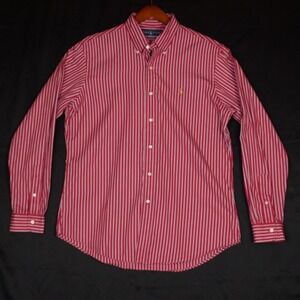 Ralph Lauren Button Down Shirt Mens L Red Stripe Custom Fit Cotton Long Sleeve‎